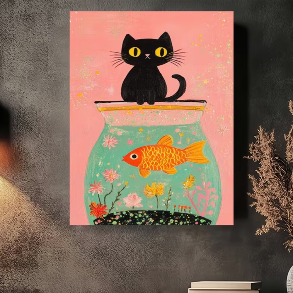 Black Cat and Goldfish Art Print - Picture 5 of 5